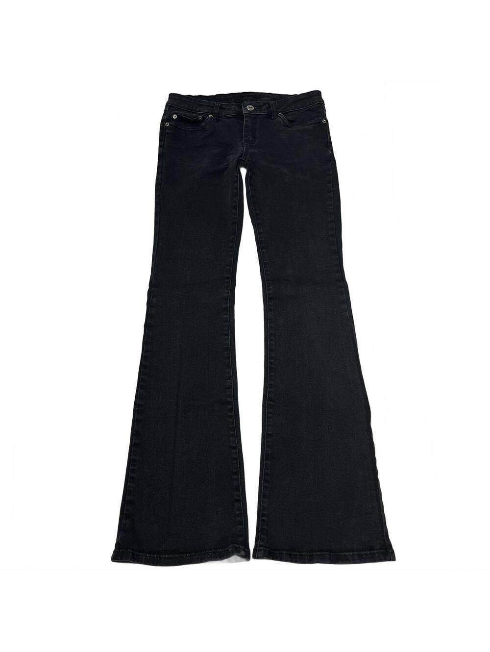 Y2K Bongo Sz 3 Black Low Rise Flare Jeans Embroidered Pockets 2000s Grunge Emo